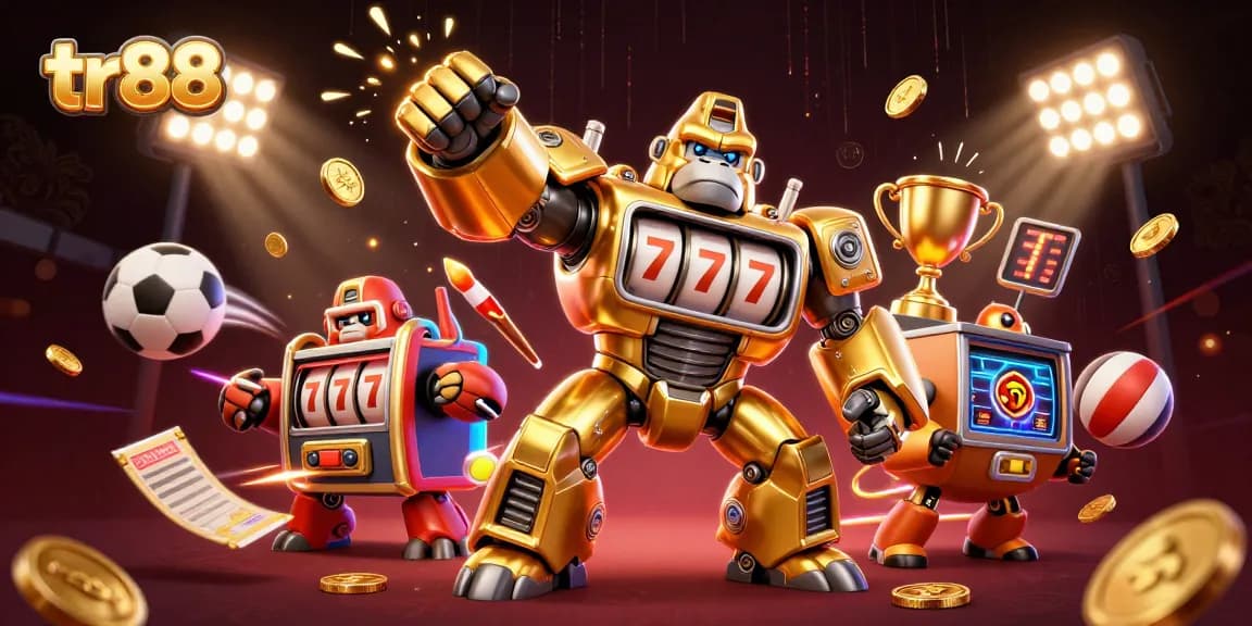 Experience thrilling action at tr88 with a powerful golden gorilla mech and dynamic sports elements.