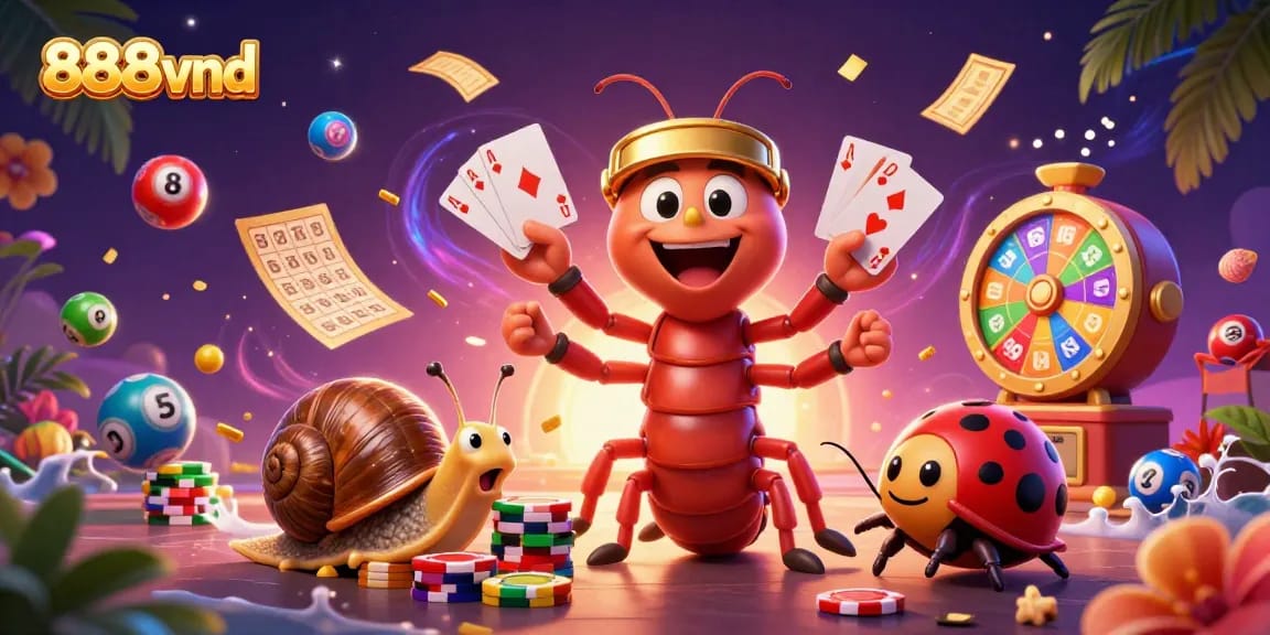 Engage in thrilling gameplay with 888vnd alongside colorful balls and dynamic casino elements.