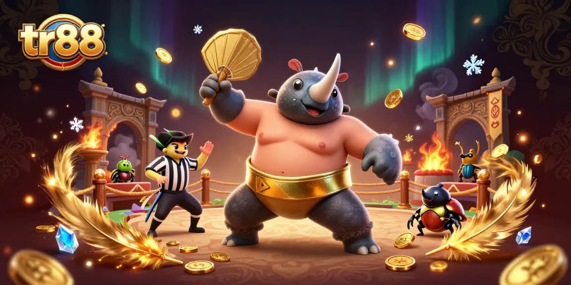 tr88 gaming adventure with a beetle champion and cricket referee generating coins in a vibrant casino arena