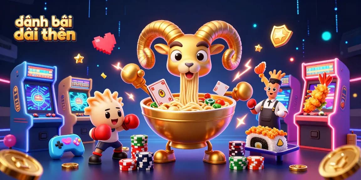 Engage with đánh bài đổi thưởng in vibrant 3D casino-themed illustration featuring lively characters and game elements.
