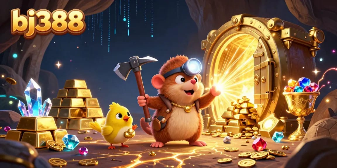 Engage with BJ388's thrilling online games, uncovering treasures amidst sparkling gems and gold.