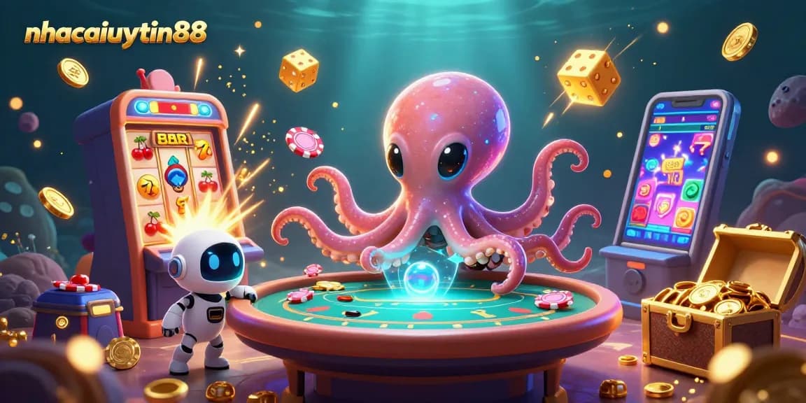 Experience thrilling games at nhacaiuytin88 with vibrant 3D illustration of a casino universe.