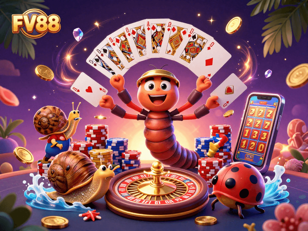 Experience excitement at FV88 with dynamic 3D casino characters and vibrant gaming elements.