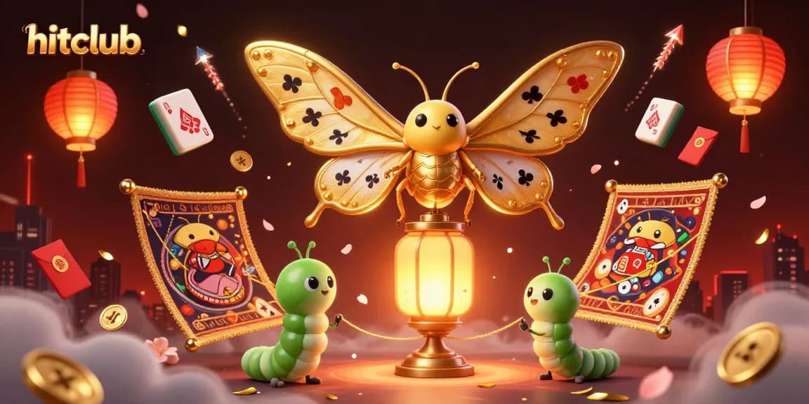 Engage with hitclub's immersive casino experience featuring vibrant 3D moth and casino elements.
