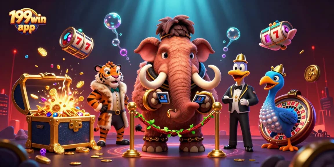 Experience the excitement with 199win app in a lively casino scene featuring colorful slot games.