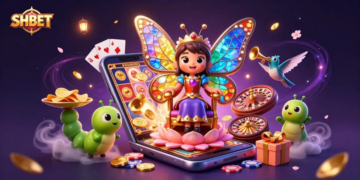 Engage and win at SHBET with vibrant games, illuminated by a magical 3D casino scene.
