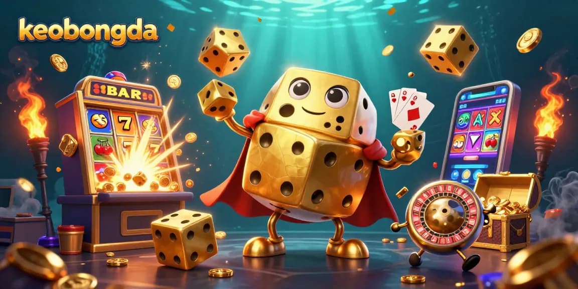 Engage with keobongda's stunning casino scene featuring dynamic golden dice and a jackpot explosion.