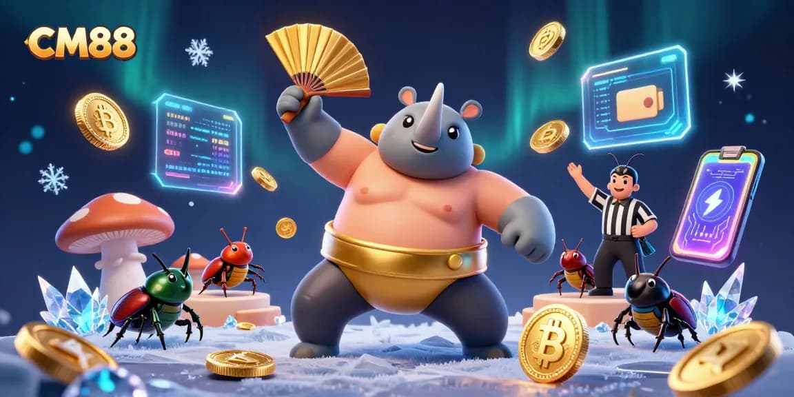 Engage in thrilling gameplay as CM88's rhinoceros beetle sumo champion stomps winning coins.