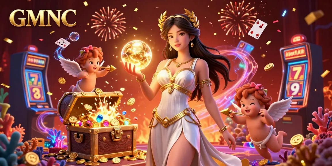 Engage with GMNC casino excitement through captivating gold coins, vibrant playing cards, and enchanting characters.