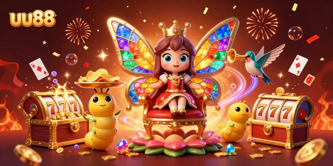 uu88 transforms gaming with vibrant casino elements and mesmerizing characters in a dynamic 3D illustration.