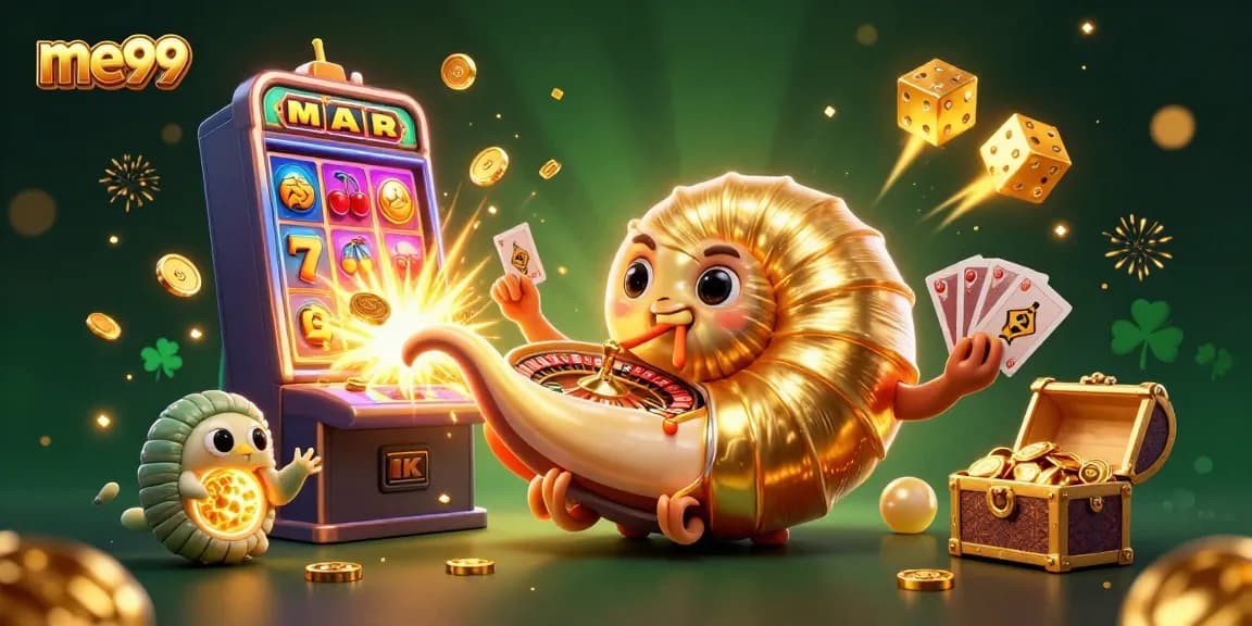 Experience the thrill of me99 with a vibrant 3D casino scene bursting with excitement and games.