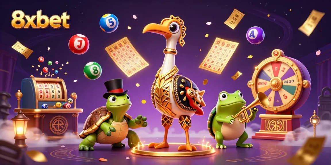 Experience thrilling casino action with 8xbet as vibrant lottery balls and exciting prizes fill the scene.