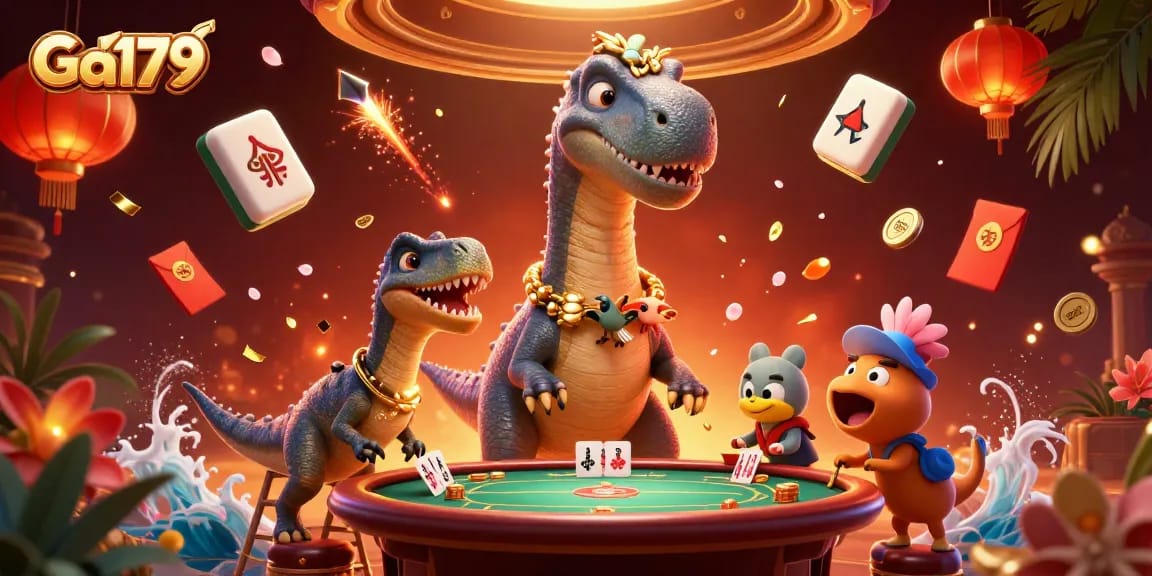 Engage in exciting Ga179 cockfighting action amidst vibrant casino decor and dynamic game elements