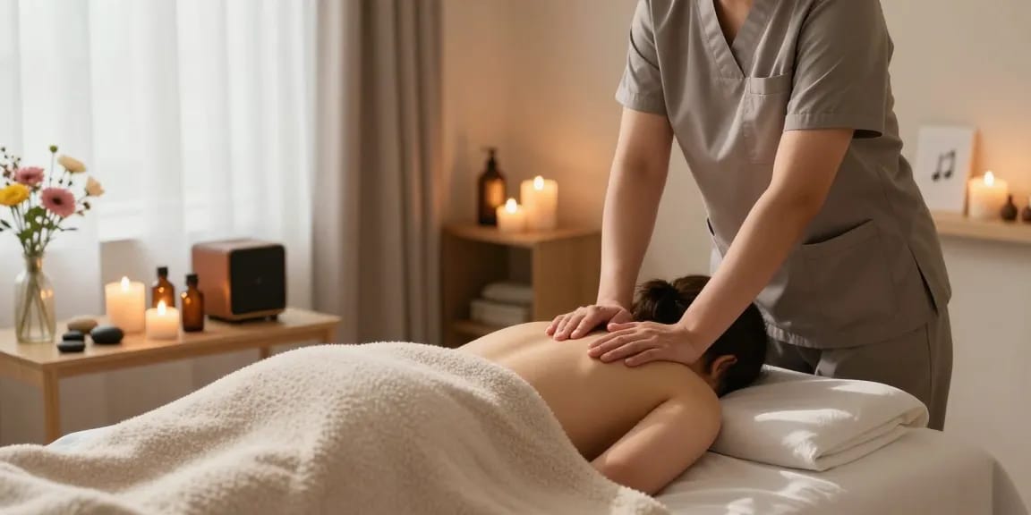 Clients experiencing a calming 부천출장마사지 in a serene wellness space, enhancing relaxation and rejuvenation.