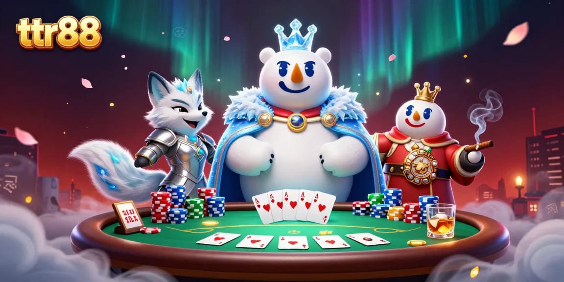 Join the excitement at ttr88’s poker table with a royal theme and shimmering casino elements.