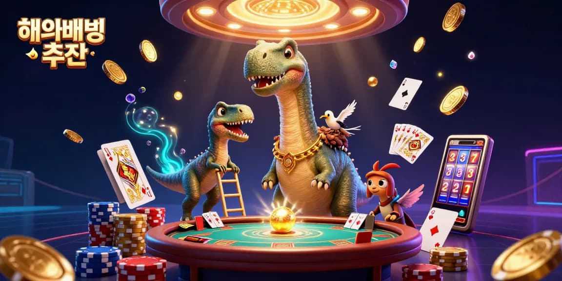 Experience the thrill of 해외배팅사이트 추천 with a dynamic casino scene featuring unique characters and game elements.