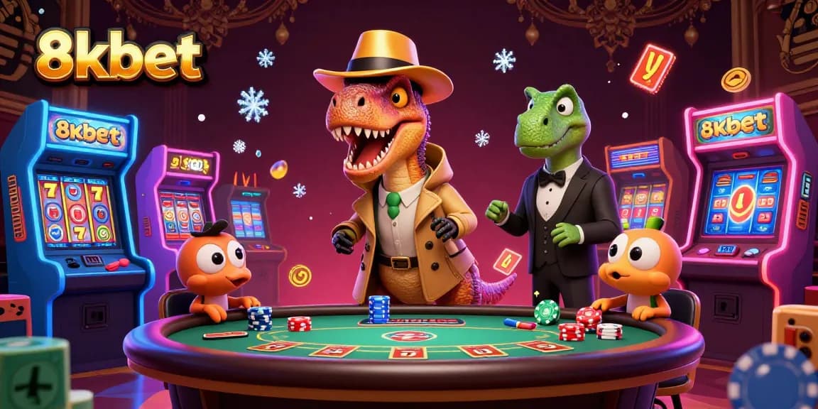 Experience thrilling gameplay at 8xbet casino with a velociraptor sneakily counting cards at the blackjack table.