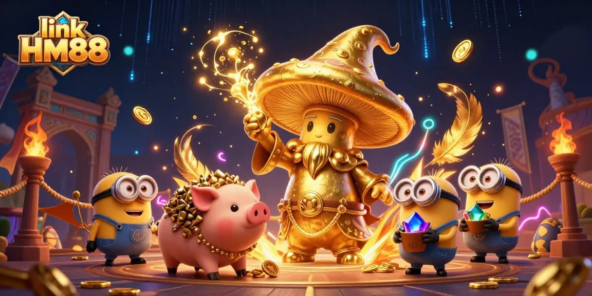 Experience winning with link HM88 in a vibrant casino scene filled with magic and treasures.