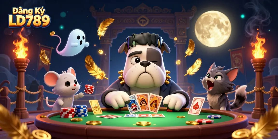 Engage in fun while playing cards with the ghost mouse and a werewolf kitten at Đăng Ký LD789.
