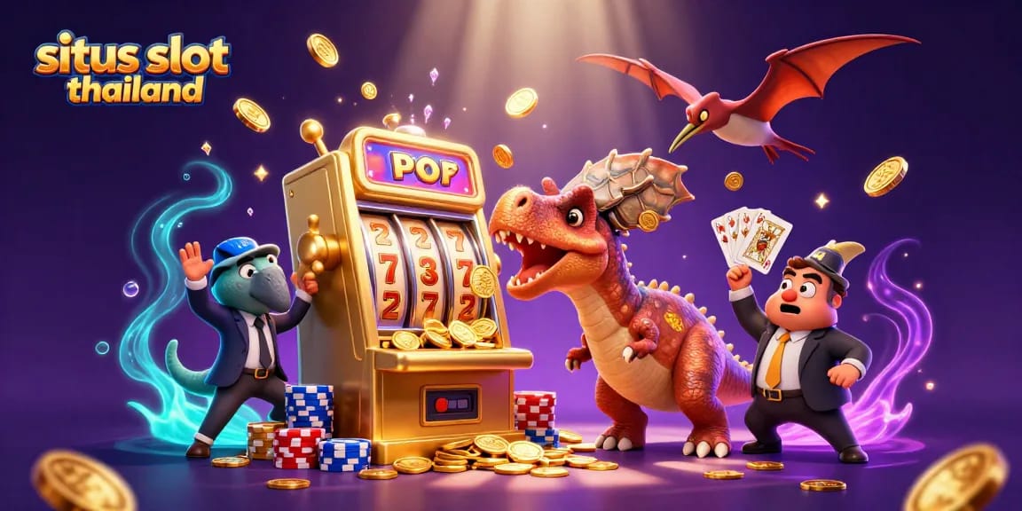 Situs slot thailand showcases exciting jackpot payouts with vibrant characters and animation.