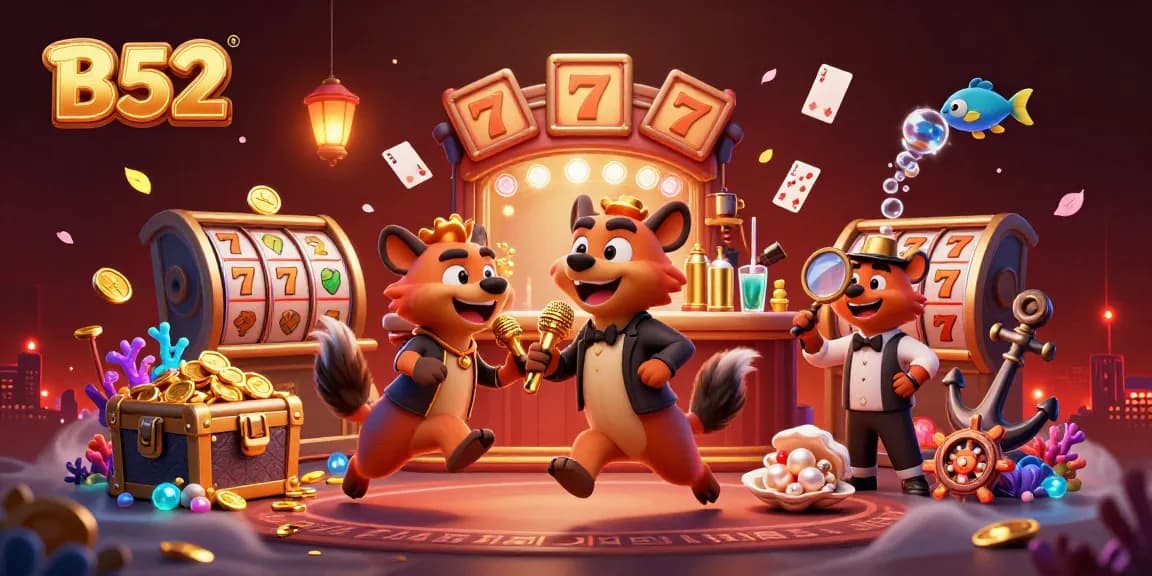 B52 hyenas create winning moments in a vibrant casino scene with slots and dynamic characters.