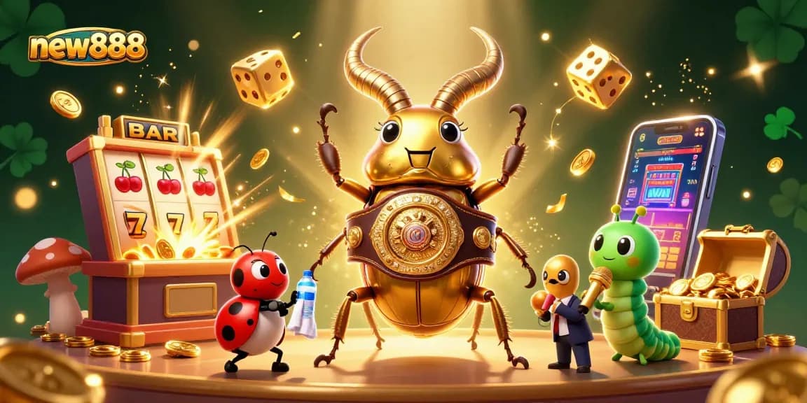 Win big with new888 in this vibrant, action-packed casino scene filled with exciting game elements!
