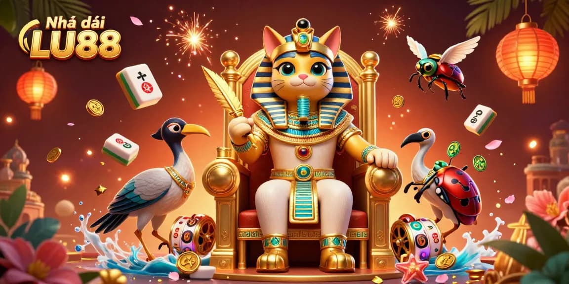 Experience the festive excitement with Nhà cái LU88, highlighting a vibrant casino scene featuring various elements.