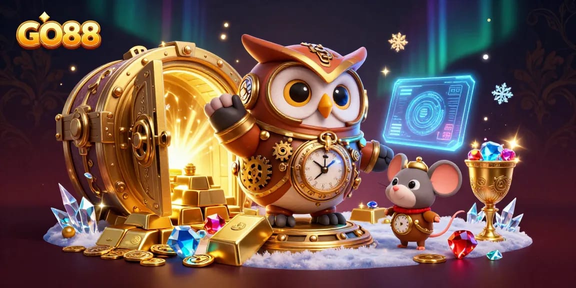 Experience the excitement of GO88 as treasures burst forth in a vibrant casino scene.