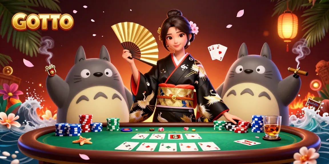 Ikuti poker yang mendebarkan di GOTOTO, menampilkan karakter elegan dan elemen kasino yang vibran.