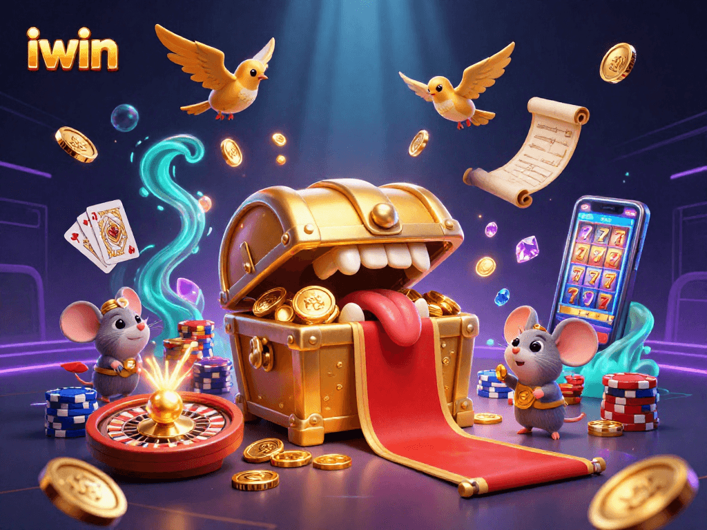 Engage with iwin's exciting gaming universe featuring vibrant 3D casino elements and characters.