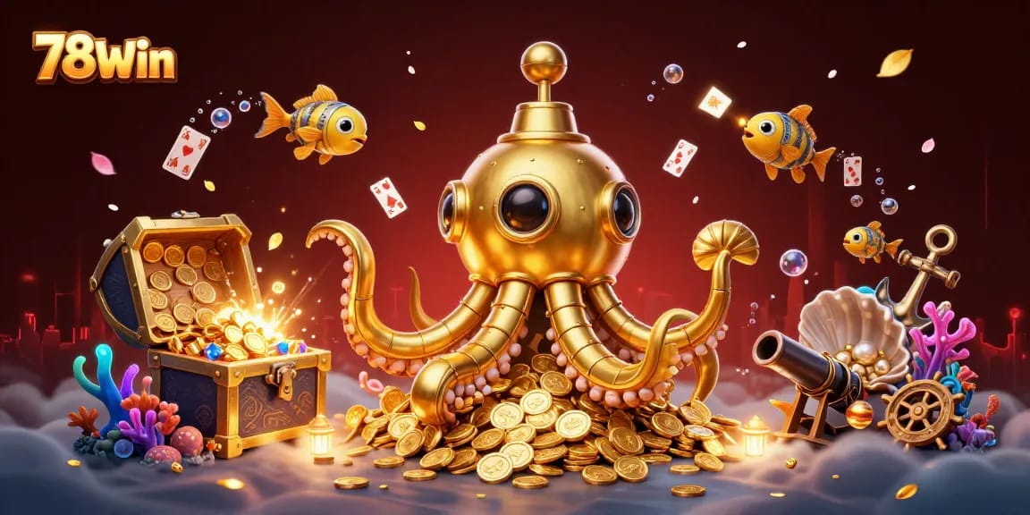 Experience thrilling wins at 78Win with a dynamic underwater adventure filled with treasures and vibrant casino elements.