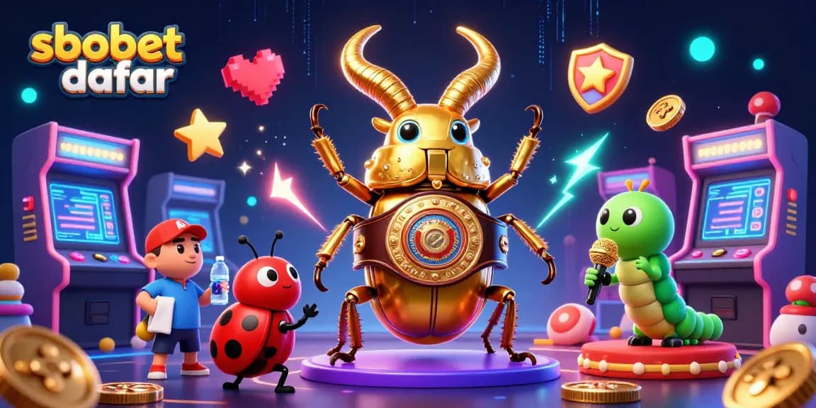 Engage with sbobet daftar as the vibrant scene showcases a betting theme with animated characters and colorful casino elements.