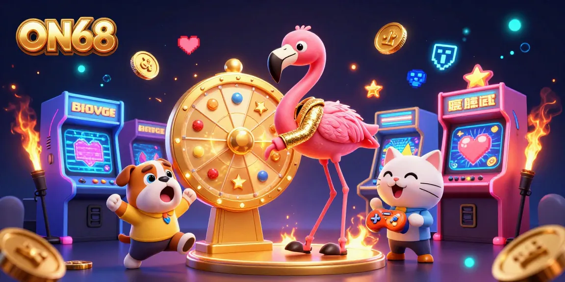 ON68 offers thrilling experiences with a lively flamingo host, cash prizes, and captivating arcade games.