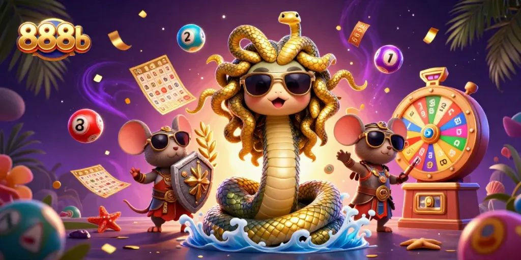 Engage with exciting games at 888b with vibrant lotto balls, Medusa, and lucky prizes!