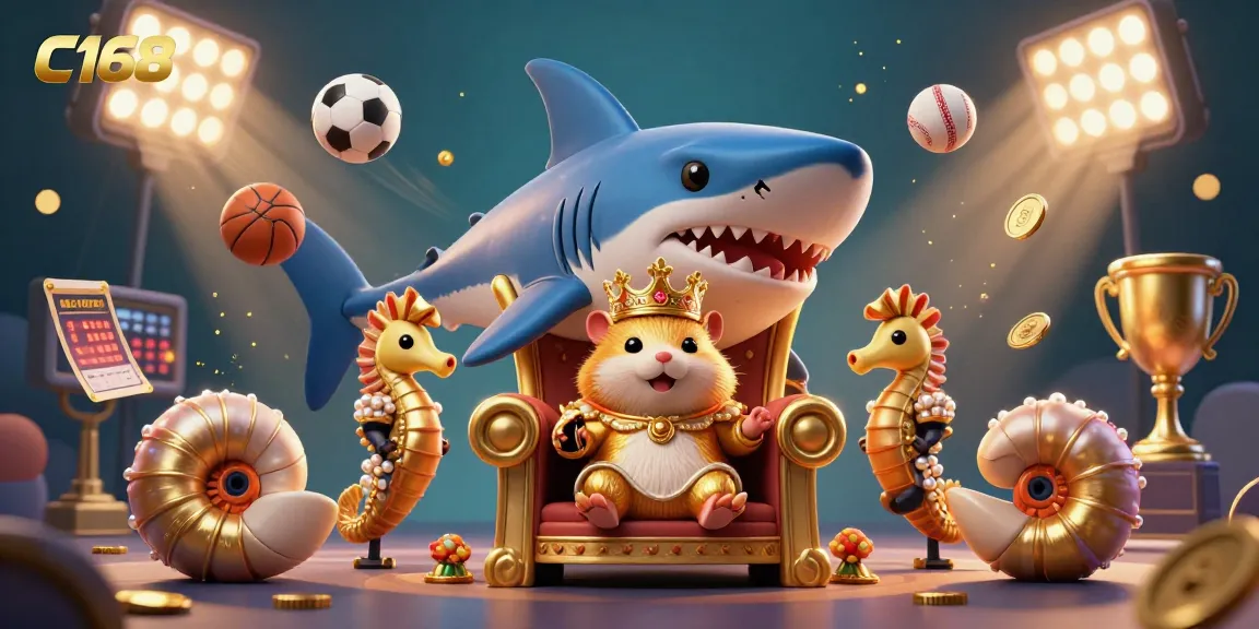 C168 engages gamblers with vibrant casino scenes featuring the golden hamster king protecting his royal treasures.