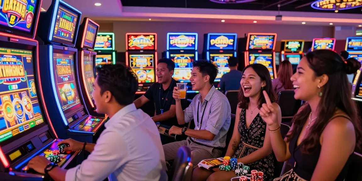 Friends enjoying slot gacor games in a lively casino atmosphere, showcasing excitement and fun.
