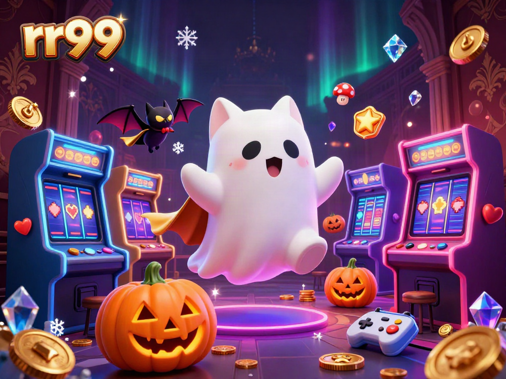 Experience thrilling gameplay with rr99 in a vibrantly haunted casino scene featuring unique gaming elements.