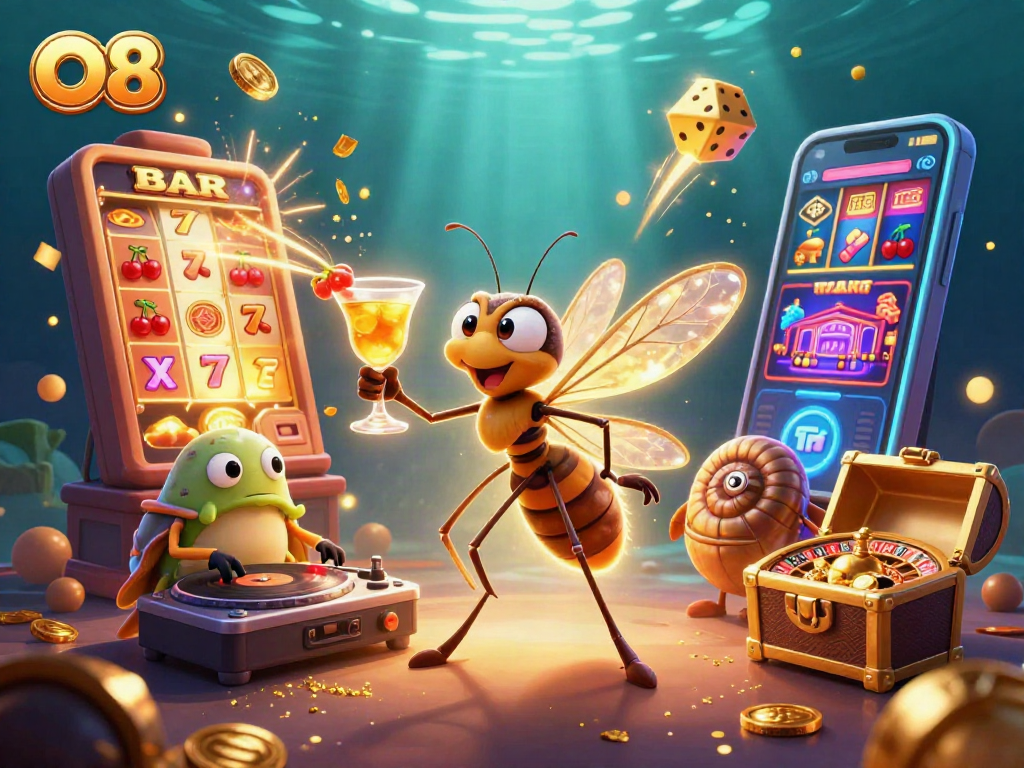 Experience gambling excitement with O8 featuring vibrant casino characters and dynamic game elements.