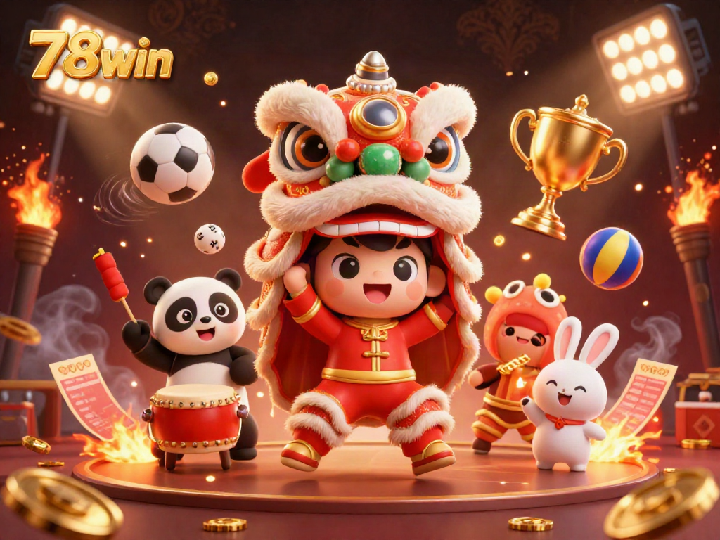 Experience the thrill of victory with 78win in a vibrant casino-themed illustration.