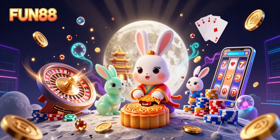 Experience FUN88 through a vibrant 3D illustration of casino-themed elements combined with exciting characters.