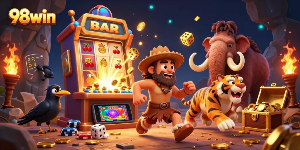 Experience thrilling wins at 98win with a lively casino scene featuring dynamic games and vibrant characters.
