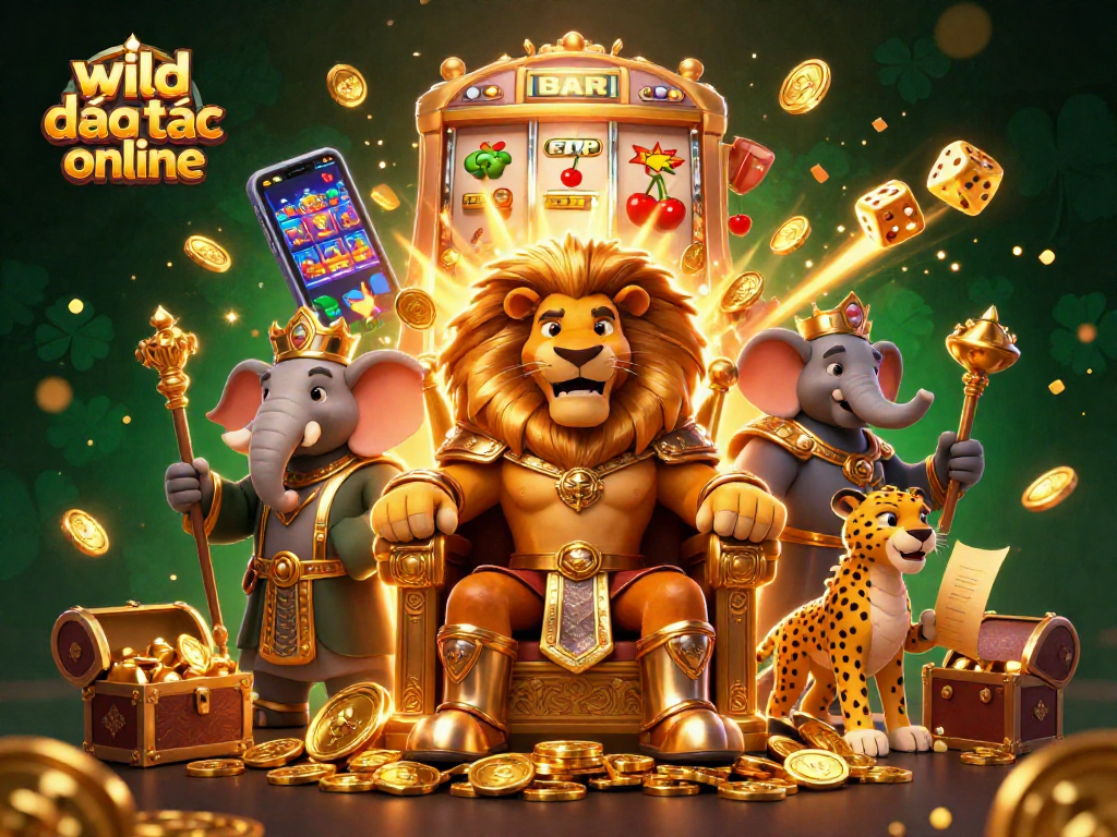 Engage with wild đạo tặc online through a vibrant 3D casino illustration featuring iconic symbols and characters.