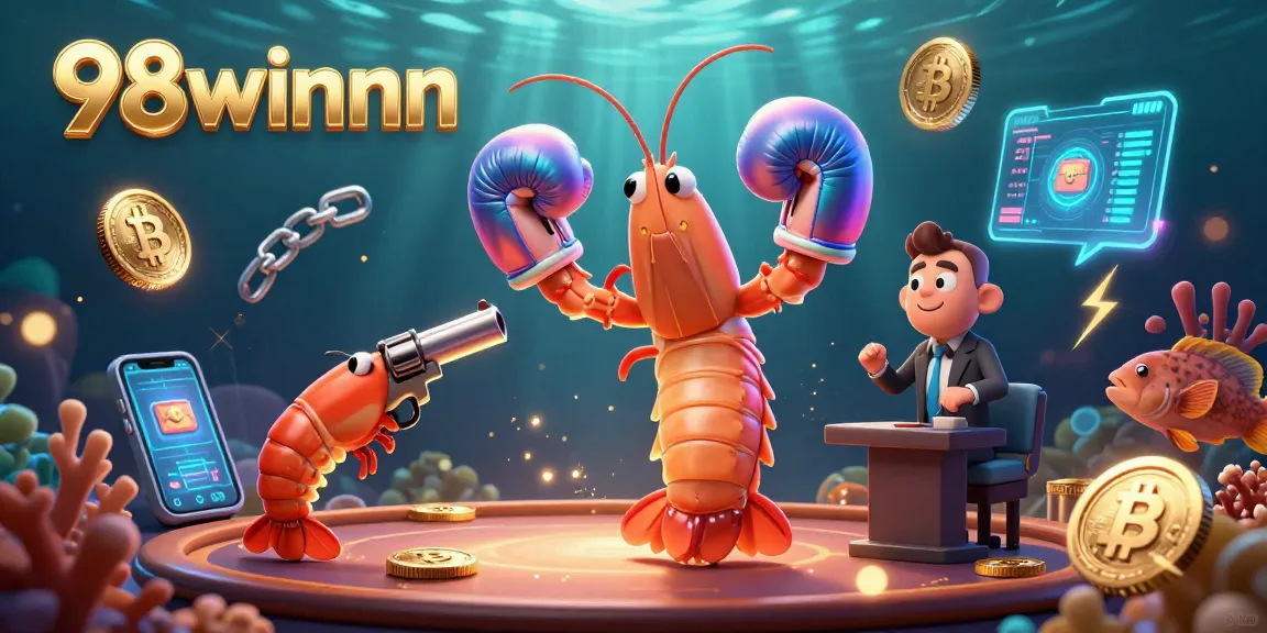 Engage with thrilling gaming moments at 98winnn, featuring vibrant shrimp characters amid rich casino themes.
