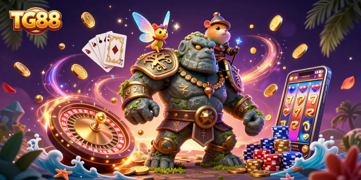 Engage with TG88's vibrant casino scene featuring magical characters and dynamic gaming elements.