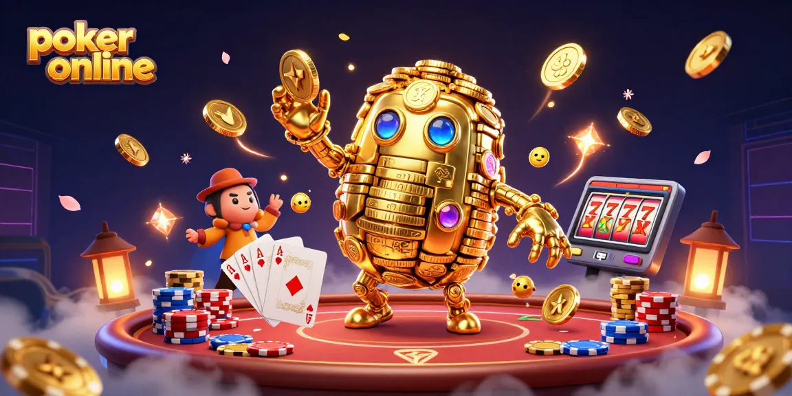 Experience intense poker online action with vibrant golem and chips in a dazzling casino scene.