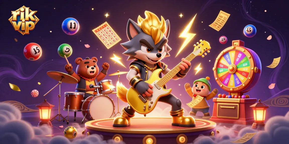 Experience thrill at rik vip with dynamic lottery elements and cartoon characters bringing excitement to gaming.