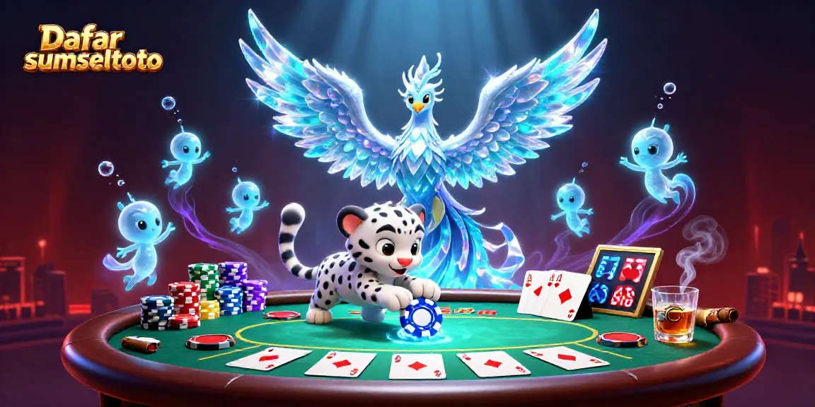 Engage with Daftar sumseltoto while enjoying a vibrant 3D casino scene with colorful poker elements.