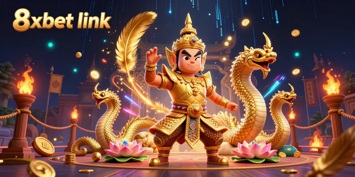 Experience the thrill of betting with 8xbet link in a captivating 3D illustration of guardians and gaming elements.