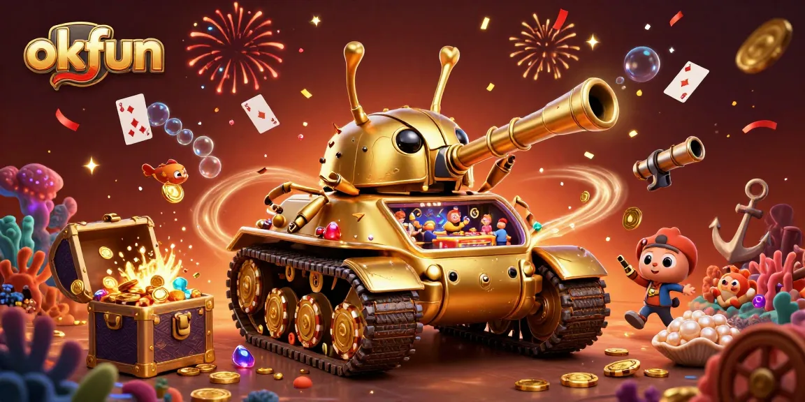 Experience the thrill of okfun gaming with a vibrant 3D casino scene featuring dynamic casino elements.
