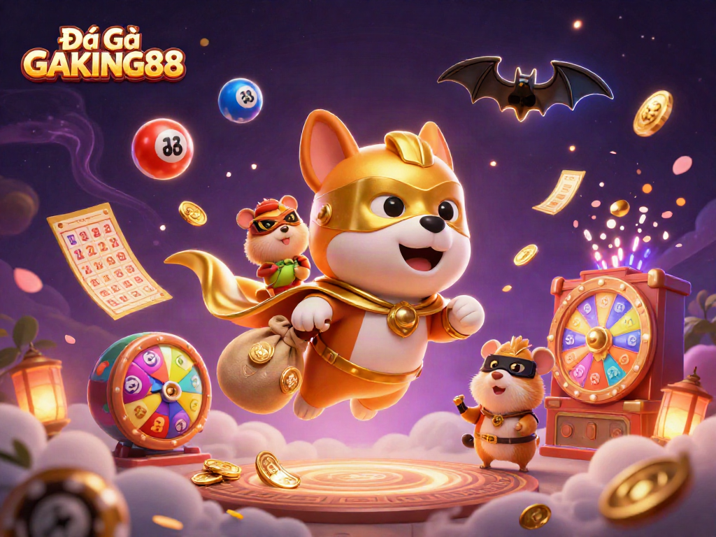 Engage in Đá Gà GAKING88 action, featuring colorful lottery elements and dynamic gameplay.